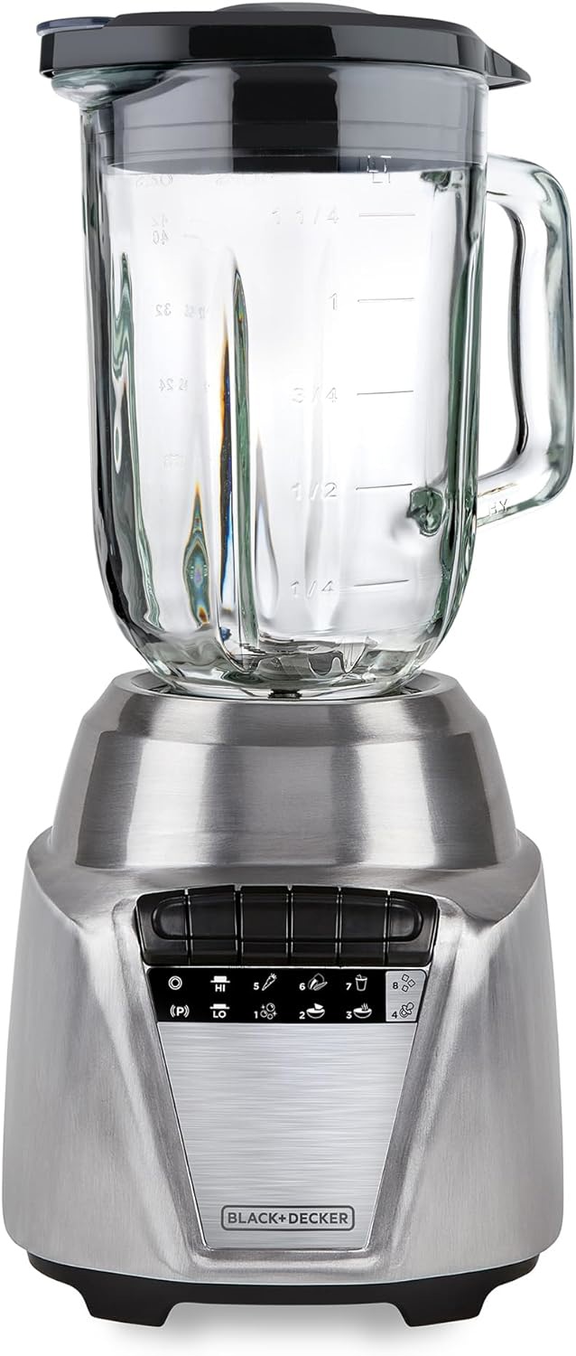 Black + Decker Licuadora Acero Inoxidable 700 Watts, 8 Veloc. Jarra vidrio 1.25L BL0876-2SDLA - Imagen 5