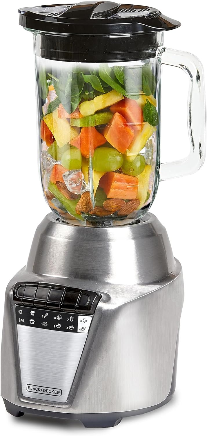 Black + Decker Licuadora Acero Inoxidable 700 Watts, 8 Veloc. Jarra vidrio 1.25L BL0876-2SDLA - Imagen 2