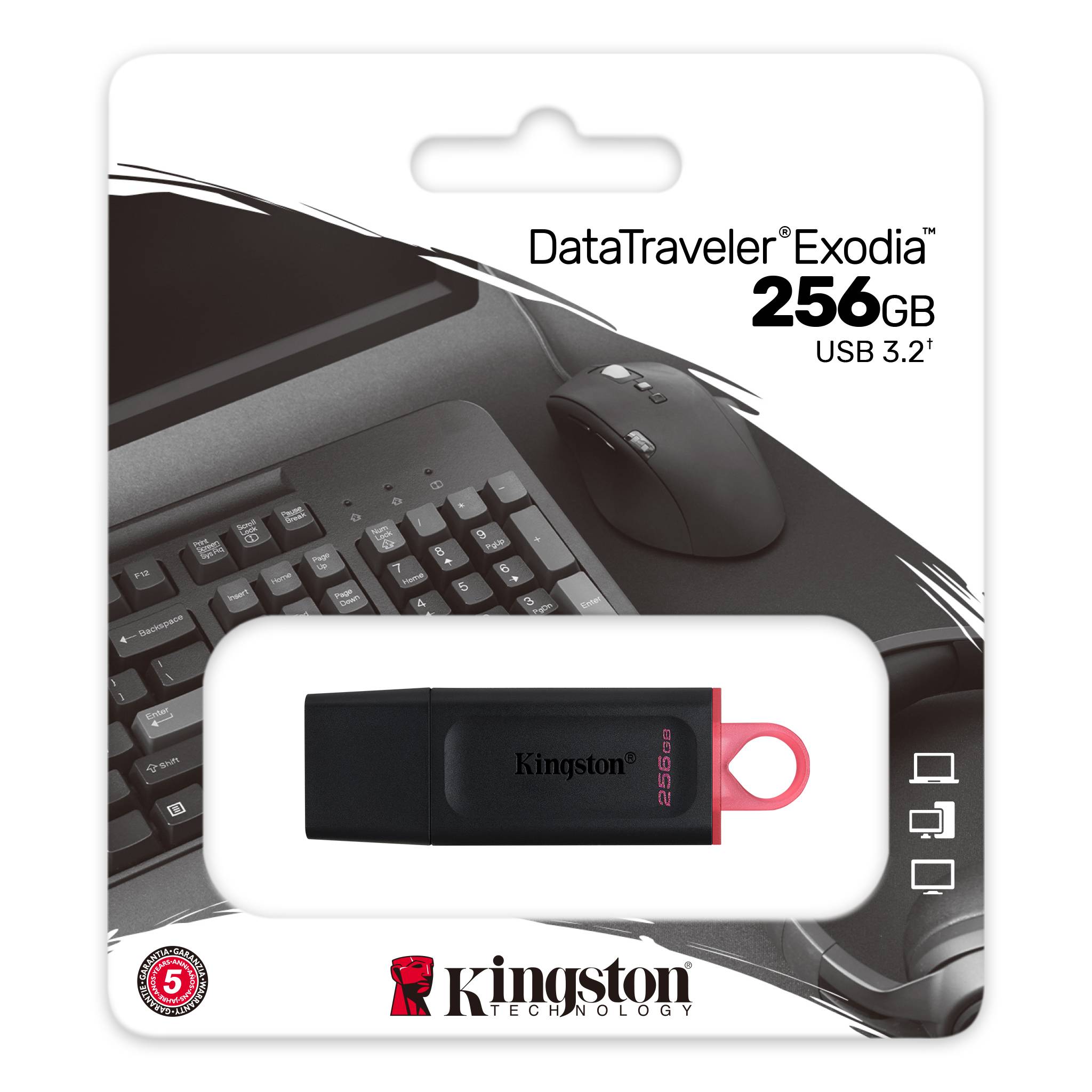 Kingston usb memoria exodia USB 3.2 negro.rosado -DTX/256GB - Imagen 3