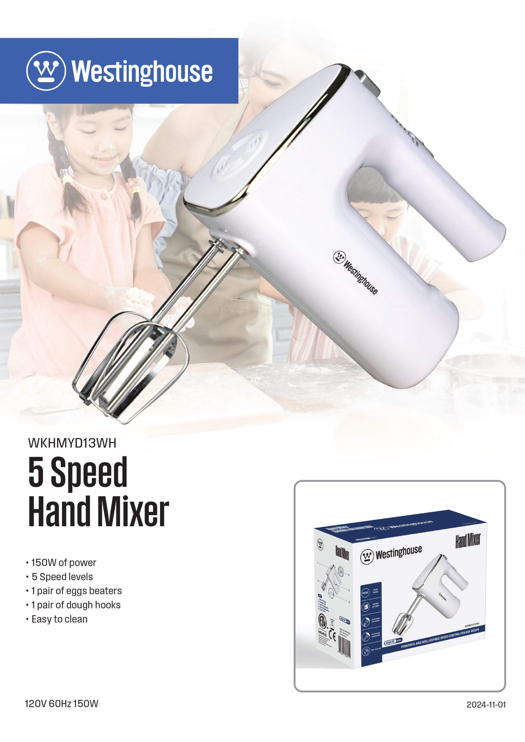 Westinghouse batidora de mano 5 velocidades color blanco - WKHMYD13WH - Imagen 5