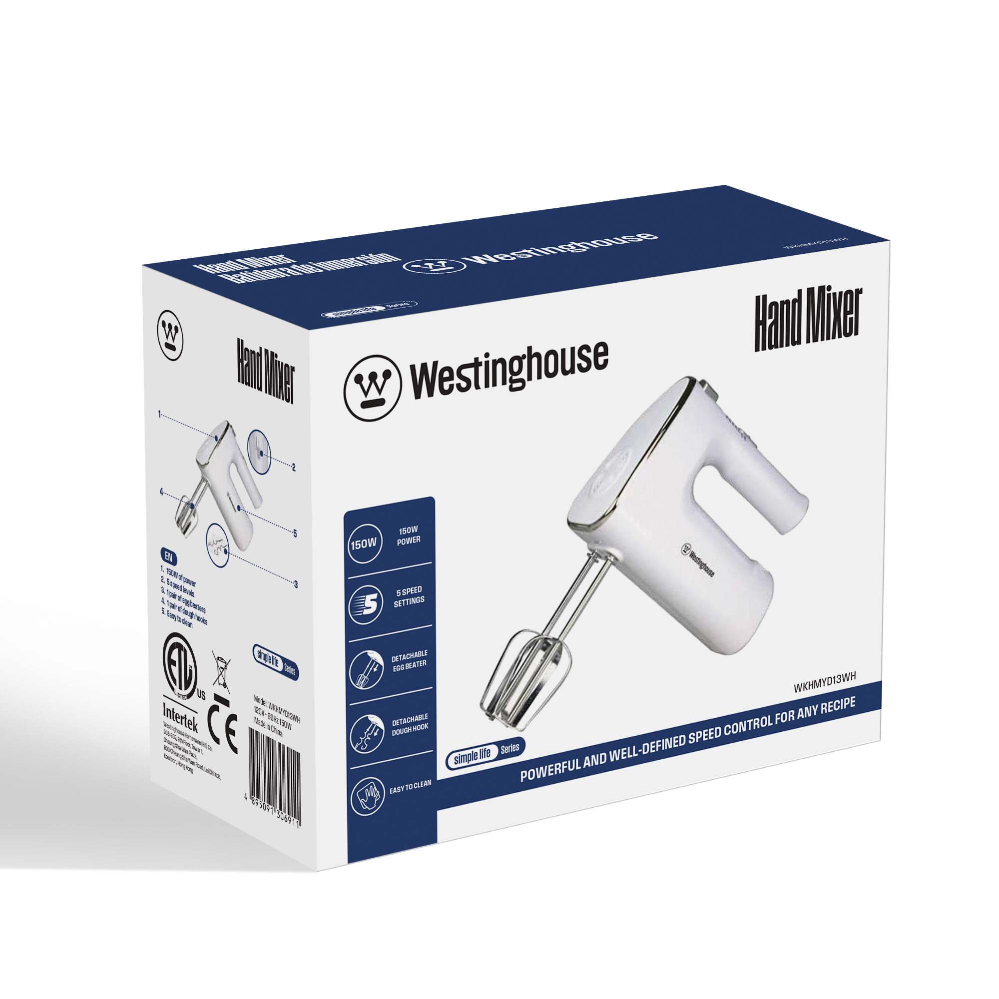 Westinghouse batidora de mano 5 velocidades color blanco - WKHMYD13WH - Imagen 3