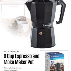 Westinghouse cafetera espresso moka pot.6 tazas color negro - WCCF000106CBK