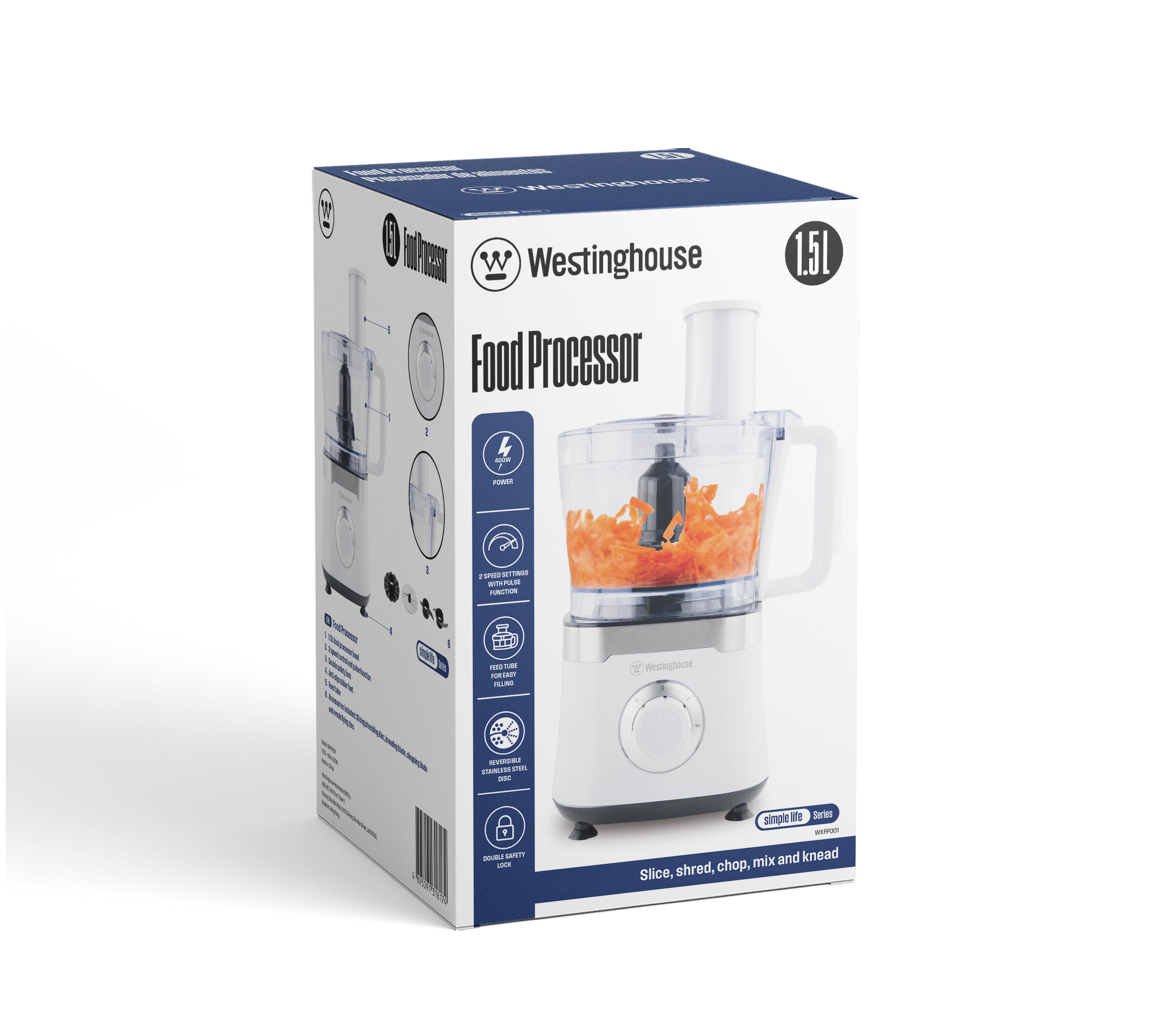 Westinghouse Procesador de Alimentos 400W 1.5L 2 Vel blanco - WKFP001 - Imagen 2